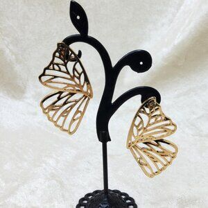 Butterfly Wing Gold Tone Post Earrings Vintage Inspired Jewelry